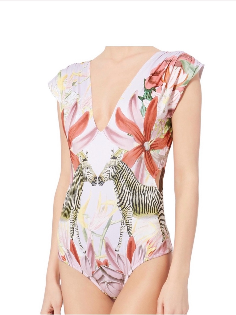 Carolina K Liset Zebra Floral Print One-Piece Swimsuit - Size Medium
